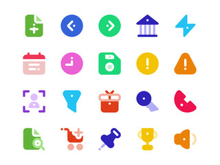 Poster - Colored Style User Interface Icon Pack. Collection of Essential Icon Sets, Perfect for Websites, Landing Pages, Mobile Apps, Presentations and for UI UX Needs.