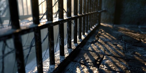 Poster - Water droplets on a metal fence, perfect for adding texture and a modern touch to any design