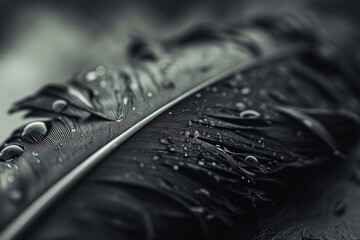 Poster - A close-up view of a feather covered in sparkling water droplets. Perfect for nature and beauty-themed projects