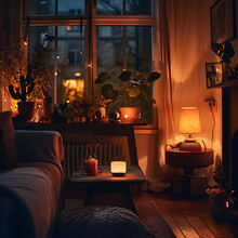 Picture of a Philips Hue smart lighting setup in a cozy room, shot with a wide aperture to capture the light's ambiance.--v6.0 Generative AI