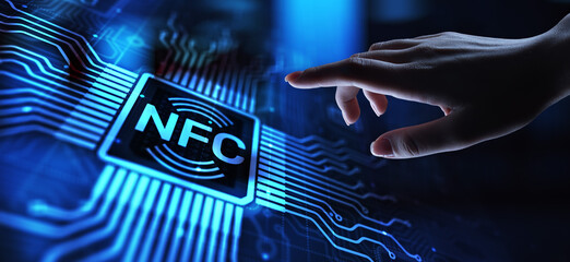 Wall Mural - NFC Wireless communication technology Digital payment concept.