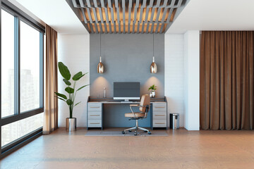 Poster - Contemporary home office interior. 3D Rendering.