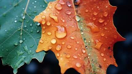 Leinwandbilder - Macro exploration of the vibrant hues in a changing leaf, symbolizing the cyclical nature of seasons.