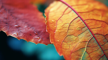 Poster - Macro exploration of the vibrant hues in a changing leaf, symbolizing the cyclical nature of seasons.