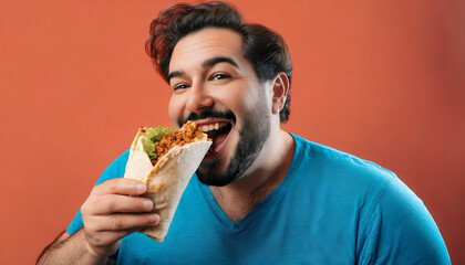 Canvas Print - Taco-loving Man Indulges in Delicious Fast Food Lunch