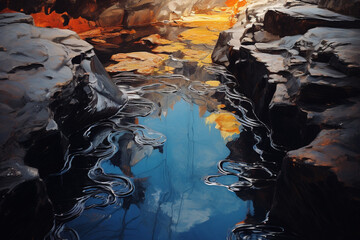 Poster - A surreal depiction of reflective pools symbolizing the collective consciousness of humanity.