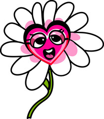 Fototapete - Groovy sticker with dancing Y2k pink groovy heart flower mascot. Cartoon lovely character. Fun happy Valentines day isolated concept . Retro 60s 70s style. Funky cute vector illustration