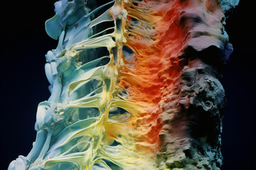 Poster - X-ray composition revealing the sculpted landscape of the vertebral column, resembling an abstract and artistic terrain.