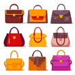 set of women bags on a white background