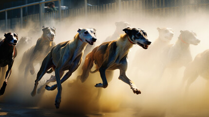 Aufkleber - Greyhounds in a sprinting pose, creating abstract lines that showcase the explosive speed and athleticism of these racing dogs.