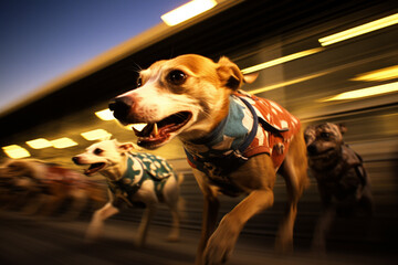 Aufkleber - Racing dogs in full velocity, forming abstract streaks that convey the intense speed and competition on the track.