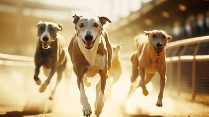 Aufkleber - Greyhounds in mid-stride, creating abstract lines that showcase the long and powerful strides characteristic of these racing dogs.