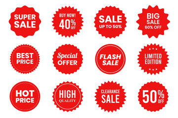 Wall Mural - Collection of price tags and sale banner promotions. Trendy red sale tag and sticker design. Vector illustration