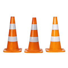 Three traffic cones - isolated on white background