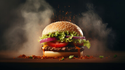 A delicious burger with air vapour