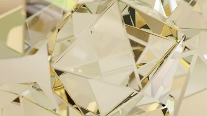 Poster - A modern background with a gold polygonal shape. A geometric golden surface rendered in abstract 3D. Animated background with golden reflecting crystals.