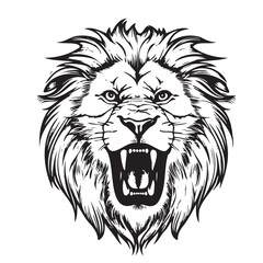 Poster - Roaring Lion face comic hand drawn sketch Vector illustration Safari animals