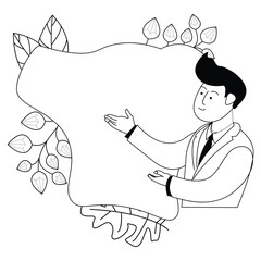 Wall Mural - black and white illustration of a man preparing a presentation