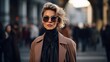Businesswoman wears street style clothes after a fashion show at Milan Fashion Week