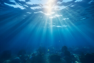 Wall Mural - underwater scene with rays of light.