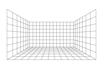 Perspective grid room background vector illustration.