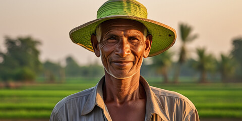 Wall Mural - Close view smiling face of indian villager