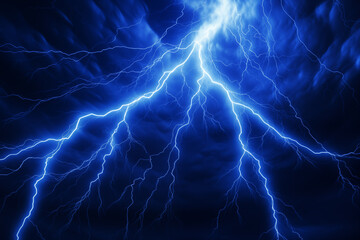 Wall Mural - high voltage electric current glows neon blue on a dark background.