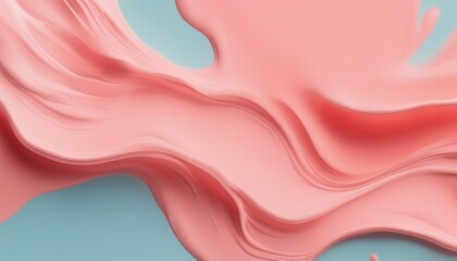 Wall Mural - Abstract pastel coral pink color paint with pastel blue background. Fluid creative concept composition with copy space. Minimal natural luxury.