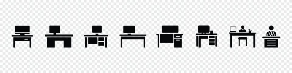 office desk icon. computer table desk linear icon. front desk vector icon, office desk icon, workpla