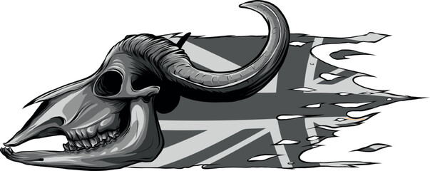 Poster - monochromatic Bull skull with horns and united kingdom flag