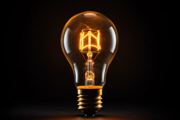 Illuminated Incandescent Bulb in Darkness.