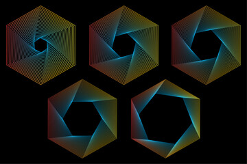 Wall Mural - Set of abstract geometric shapes on black background. Vector design elements.