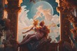 A painting in the Rococo style depicting Venus kissing Zeus. Generative AI