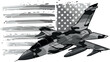 monochromatic Military fighter jets with american flag. Vector illustration