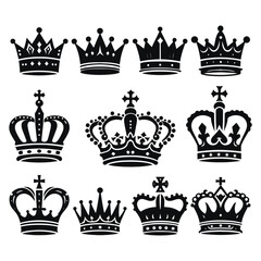 Set of crown silhouettes isolated on a white background, Vector illustration.