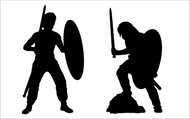 Wall Mural - Celtic warriors on the attack. Historical vector silhouette drawing.