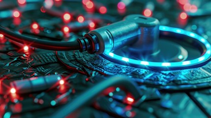 Poster - Close-Up of a Blue Circuit Board Light