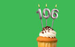 Birthday with number 106 candle and cupcake - Anniversary card on green color background