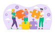 Hand drawn business teamwork background with characters collaborating