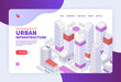 Isometric city buildings outline landing page template