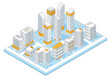Isometric city district outline illustration on a rectangle base