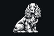 Cocker spaniel dog. Beautiful vintage engraving illustration, emblem, icon, logo. White lines on black background