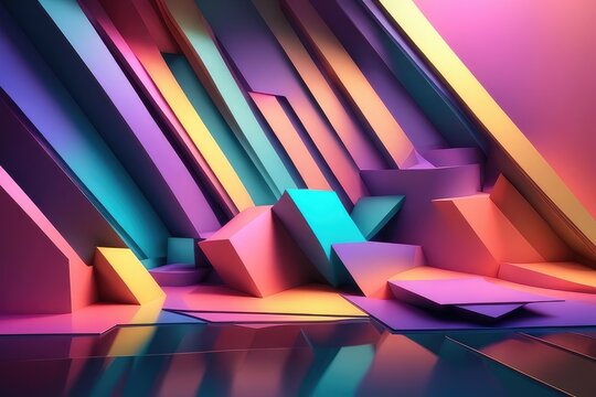 Colorful 3d objects, abstract and creative background, horizontal composition