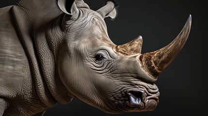 Wall Mural - portrait of a rhinoceros. a charging rhino in a cloud of smoke. AI Generative