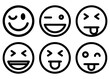 Squint Emoticon with Eyes Closed and Tounge-Out. Big set emoji. Emoticons Pack. black Illustration in various themes. 