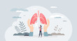 Tuberculosis awareness or TB lung bacterial infection tiny person concept. Respiratory illness with medical pathology vector illustration. Bronchitis, asthma, cancer or bronchial health condition.