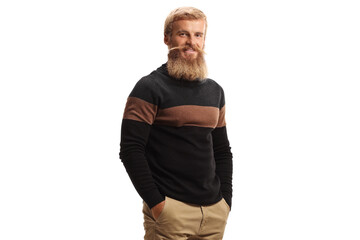 Poster - Man with blond beard and mustaches wearing a black turtle neck jumper