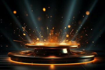 Poster - Stage podium with lighting, Stage Podium Scene with for Award Ceremony on black Background
