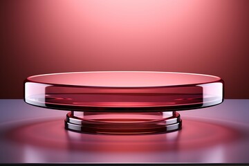 Poster - Empty round podium on a red background. 3D illustration. Side view