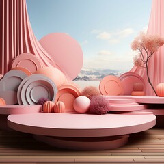 Poster - 3d render, abstract minimal scene with podium, pedestal or platform
